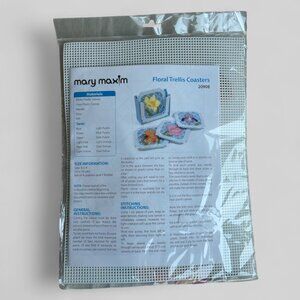 Mary Maxim Floral Trellis Coasters 20908 White Plastic Canvas Needlework Kit NEW